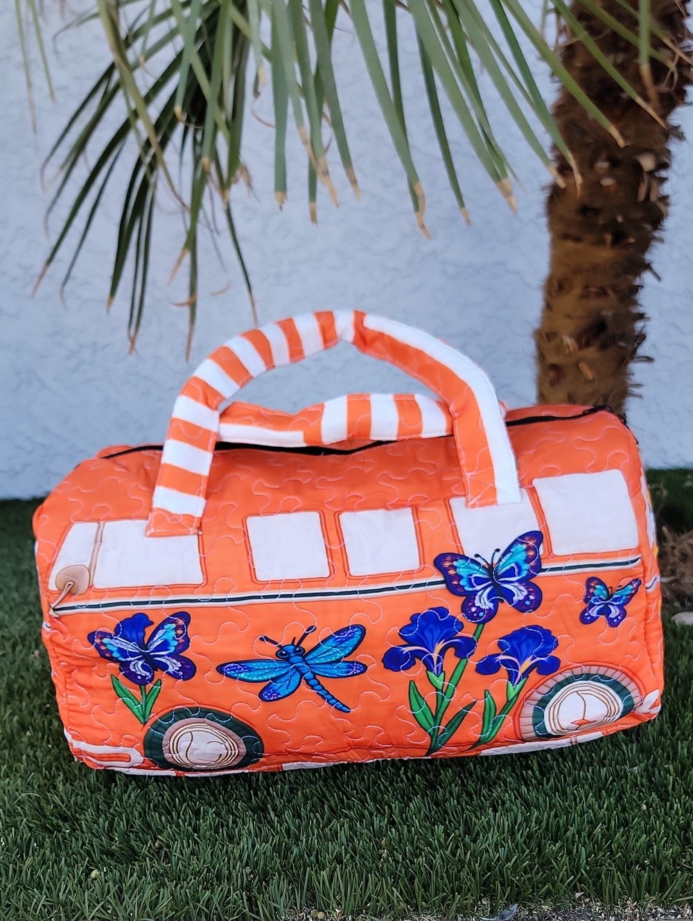 Butterflies, dragonflies, sunflowers & Irises floral Van Quilted Duffle Bag - Picture 2 of 7